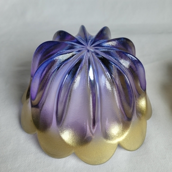Vintage Walther Glas Bowl and Plate Gold Lilac Purple Iridescent Flower Germany - Picture 7 of 10